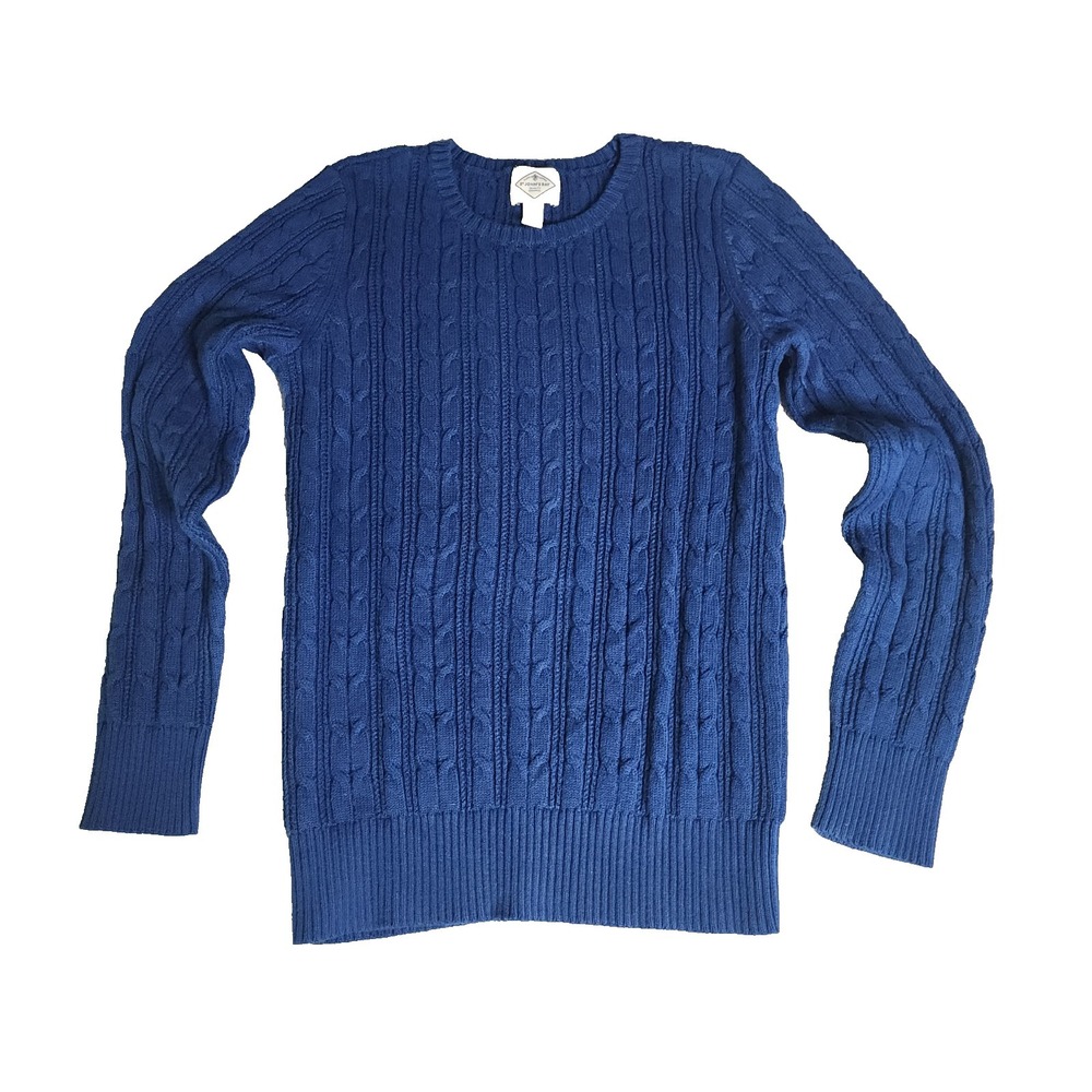 St Johns‎ Bay Blue Cable Knit Woman's long Sleeve Sweater Size S Academia Preppy